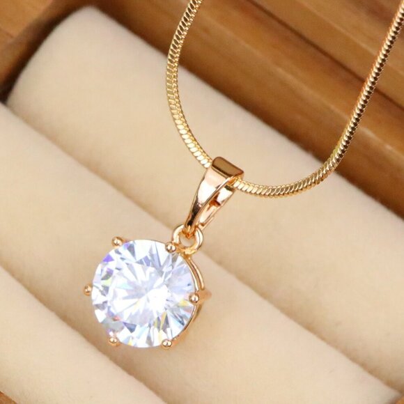 "White Round Solitaire Pendant in Rose Gold Finish with Prong Setting, XPPT1495 - Picture 1 of 13